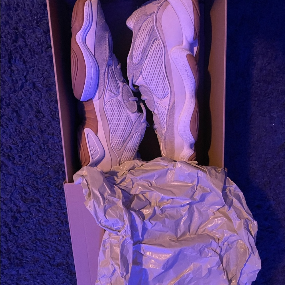 Yeezy Men's Mesh and Suede Sneakers - White and Brown Accents